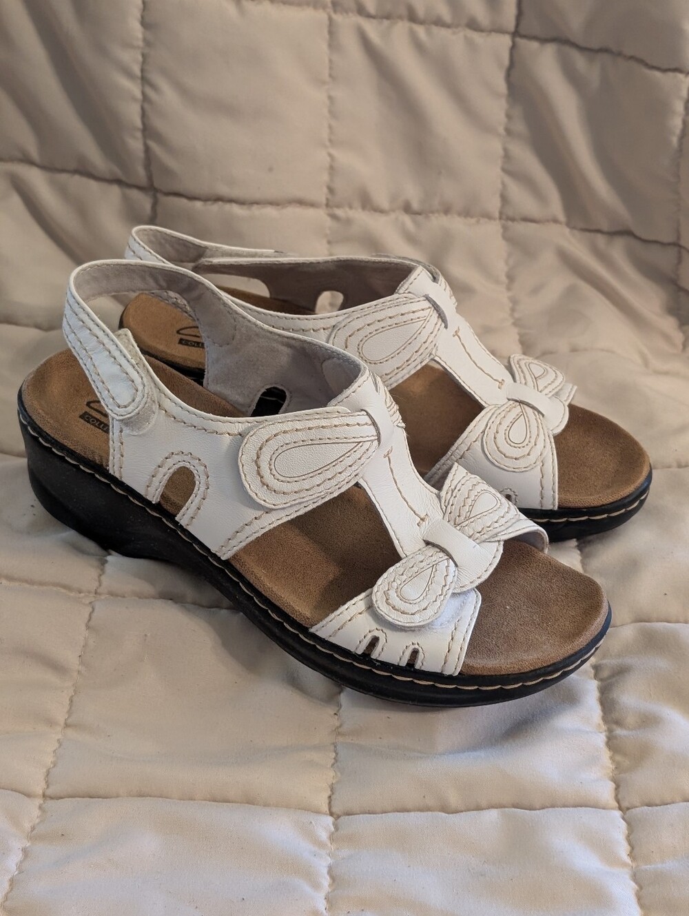 Clarks White Leather Womens Comfort Slingback Sandals